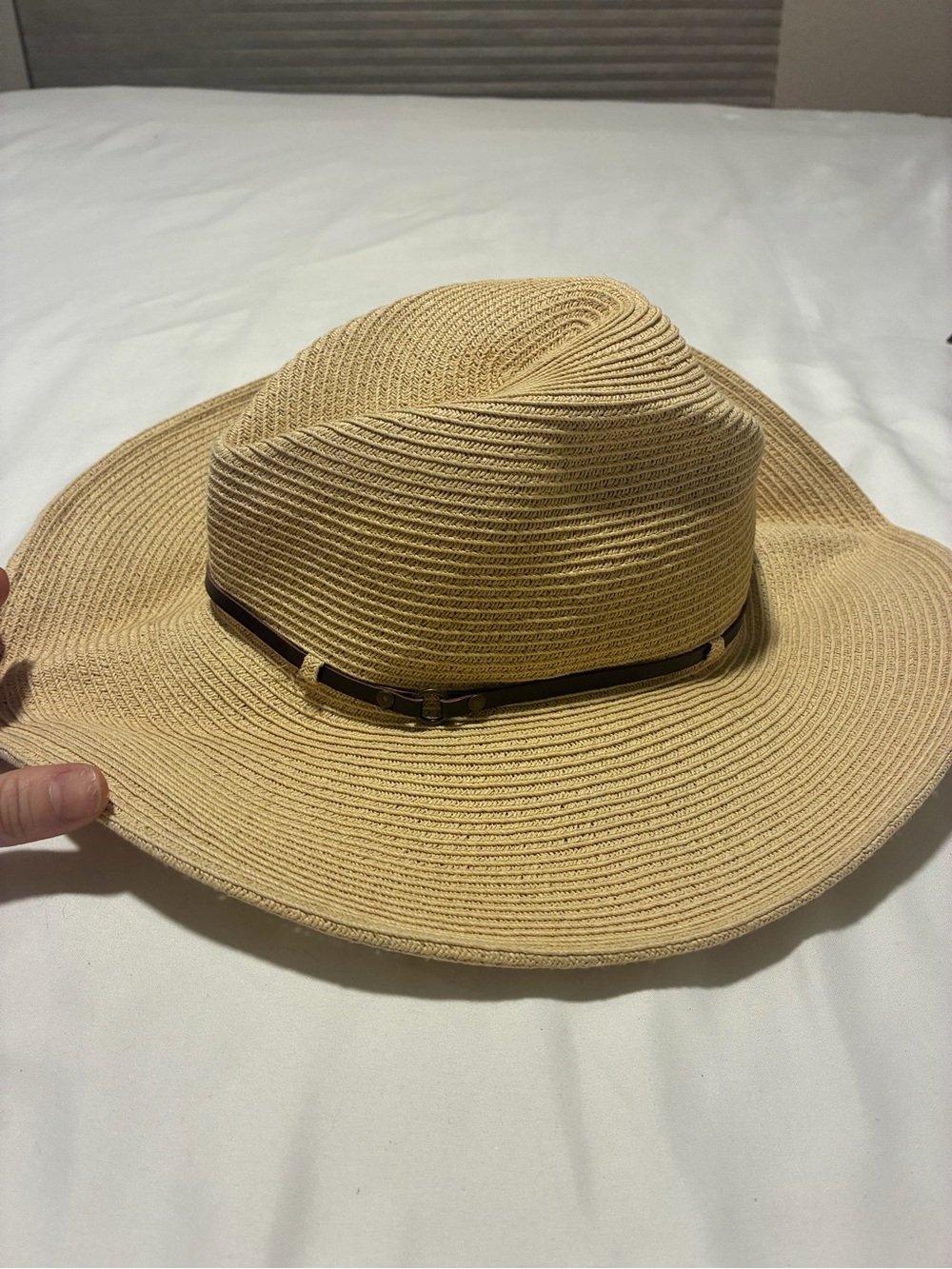 Straw Beach Hat in Tan with Contrast brown Belt Band